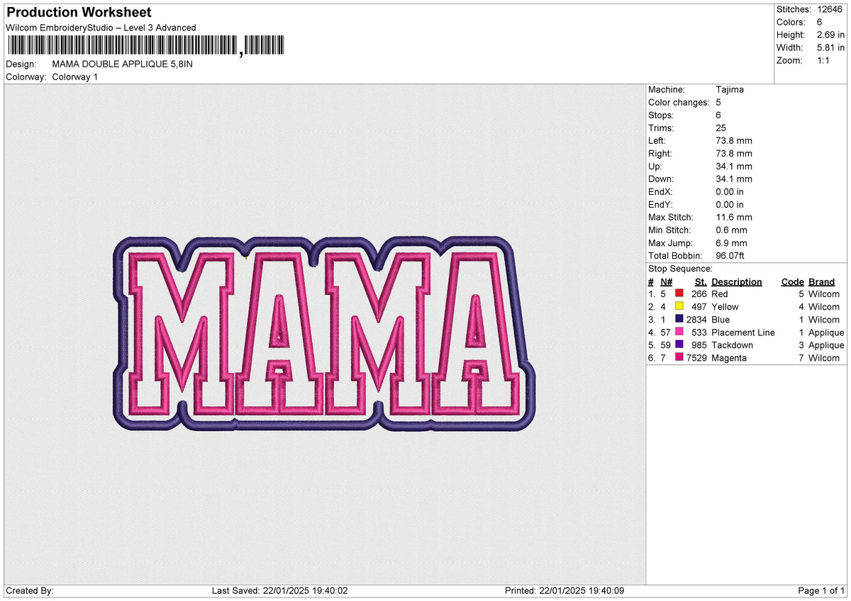 MAMA DOUBLE APPLIQUE Embroidery File 6 size