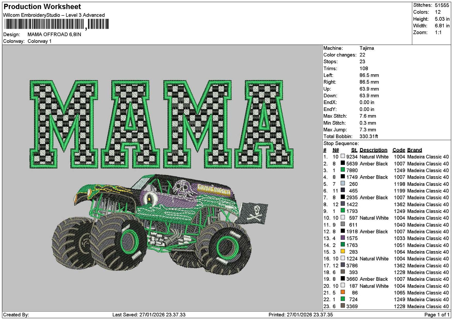 Mamatext Car Embroidery File 6 sizes