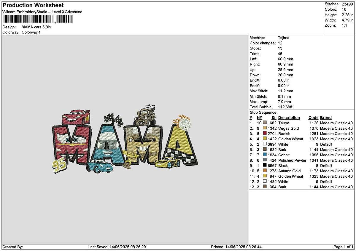 Mama Cars Embroidery File 6 sizes