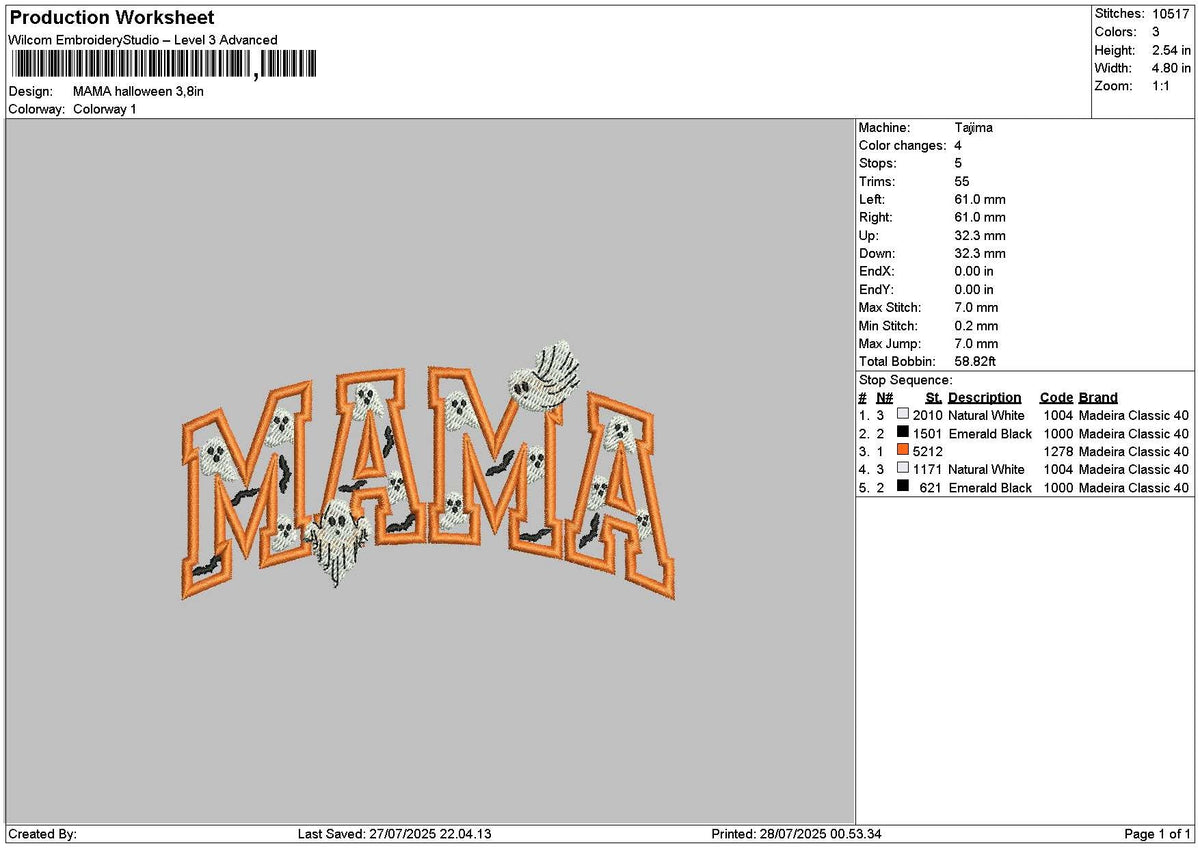 Mama Halloween 2807 Embroidery File 6 sizes
