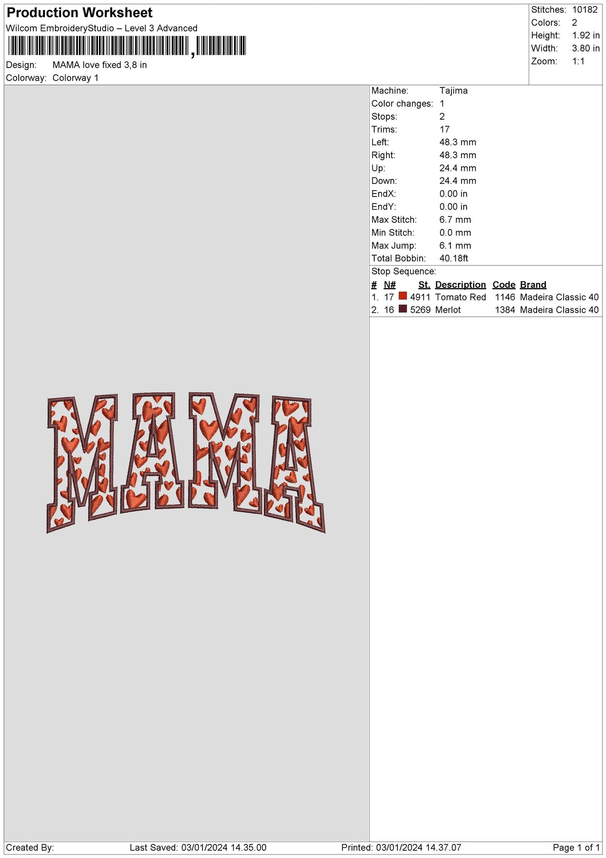 Mama Hearts Embroidery File 6 sizes