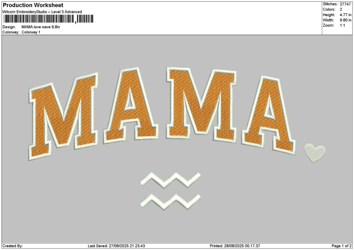 Mamatext Wave Embroidery File 6 sizes