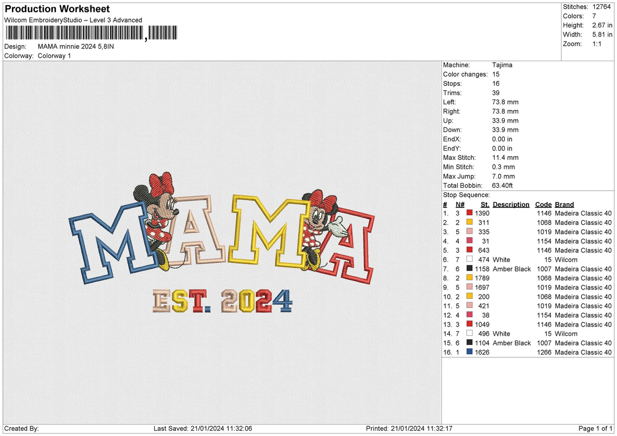 Mama Minnie Embroidery File 6 sizes