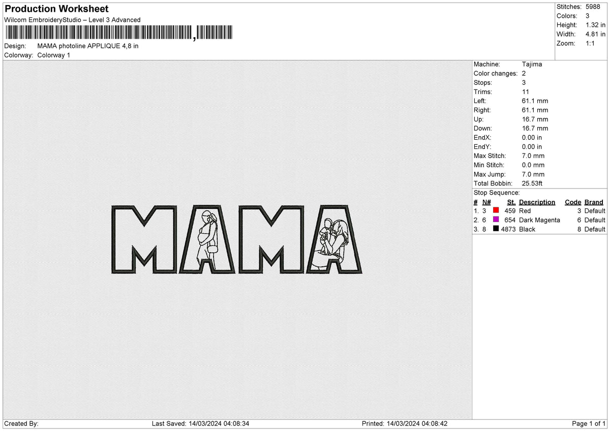 MAMA photoline APPLIQUE Embroidery File 6 size
