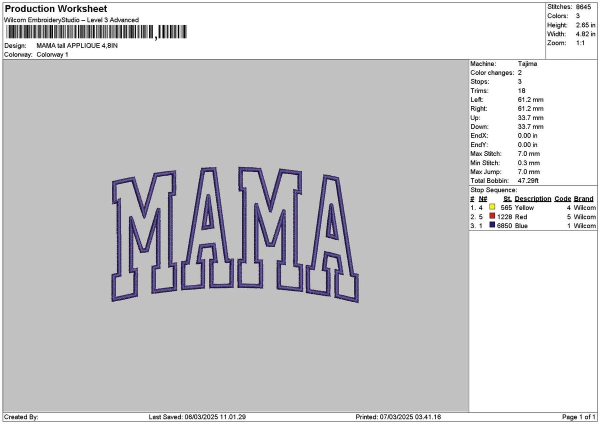 Mama Tall App Embroidery File 6 sizes