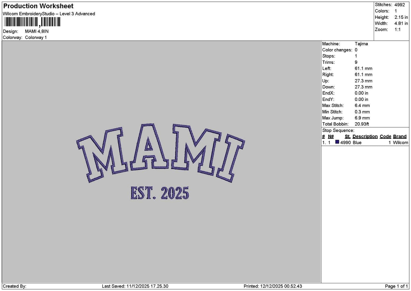 Mamitext 05 Embroidery File 6 sizes