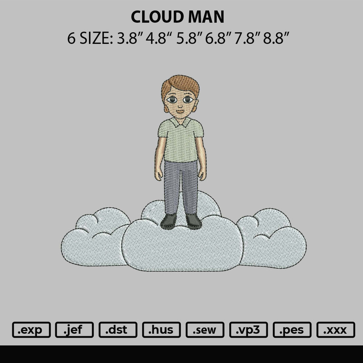 Cloud Man Embroidery File 6 sizes