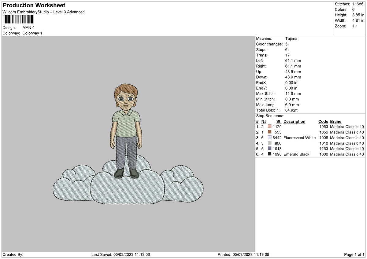 Cloud Man Embroidery File 6 sizes