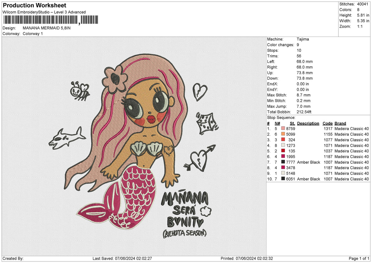MANANA MERMAID Embroidery File 6 size