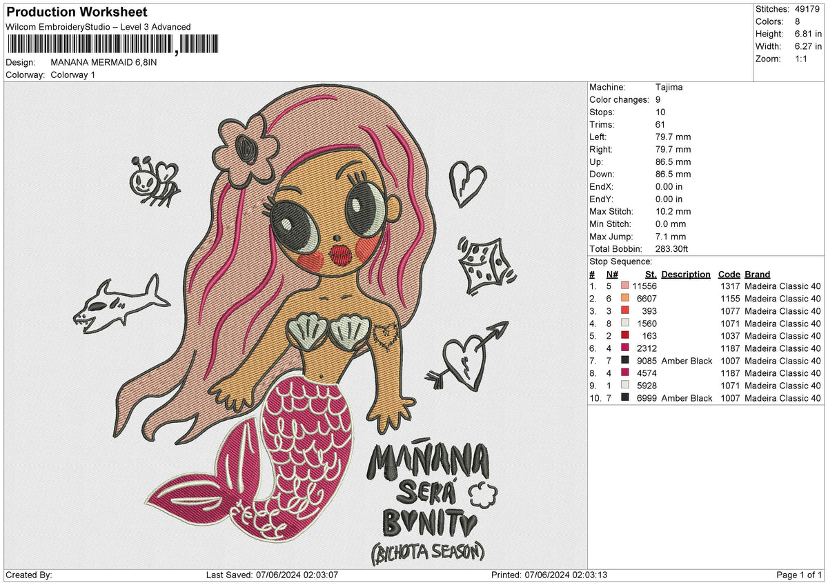 MANANA MERMAID Embroidery File 6 size