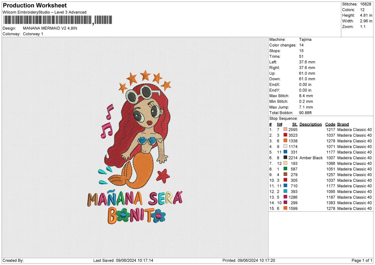 MANANA MERMAID V2 Embroidery File 6 size
