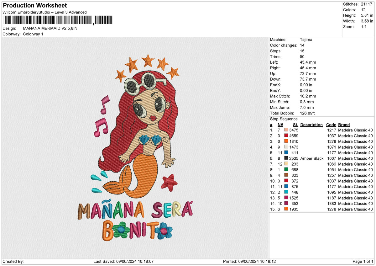 MANANA MERMAID V2 Embroidery File 6 size