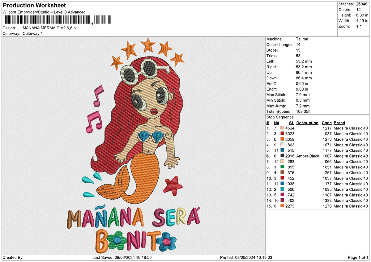 MANANA MERMAID V2 Embroidery File 6 size