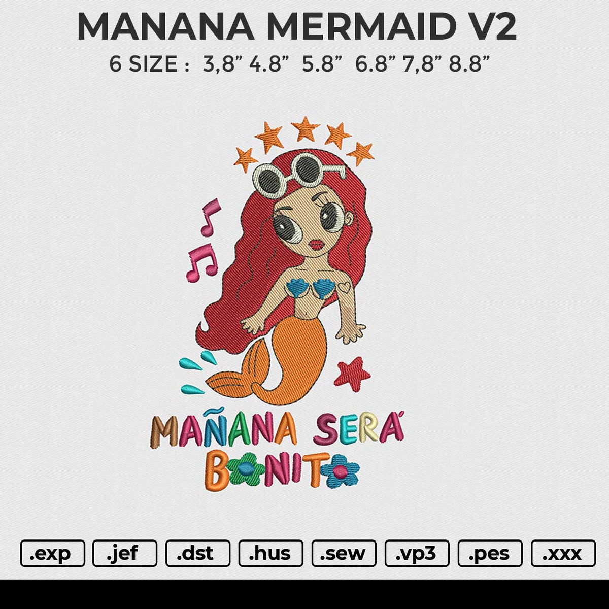 MANANA MERMAID V2 Embroidery File 6 size