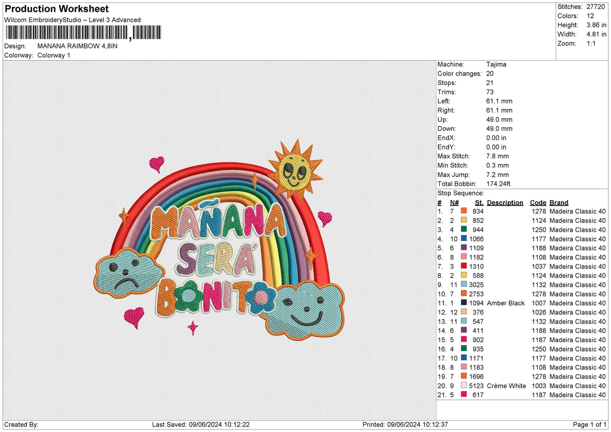 MANANA RAIMBOW Embroidery File 6 size