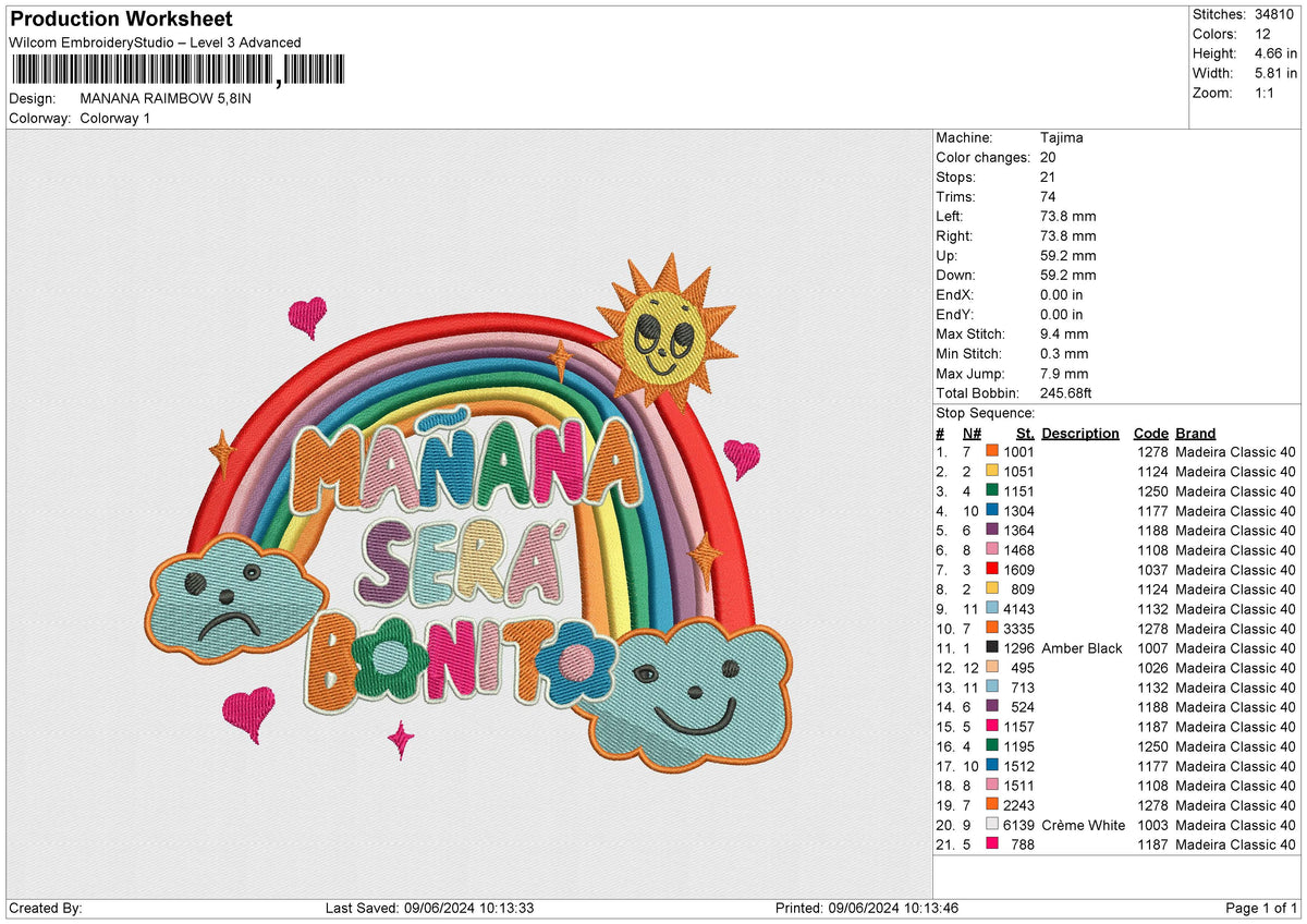 MANANA RAIMBOW Embroidery File 6 size