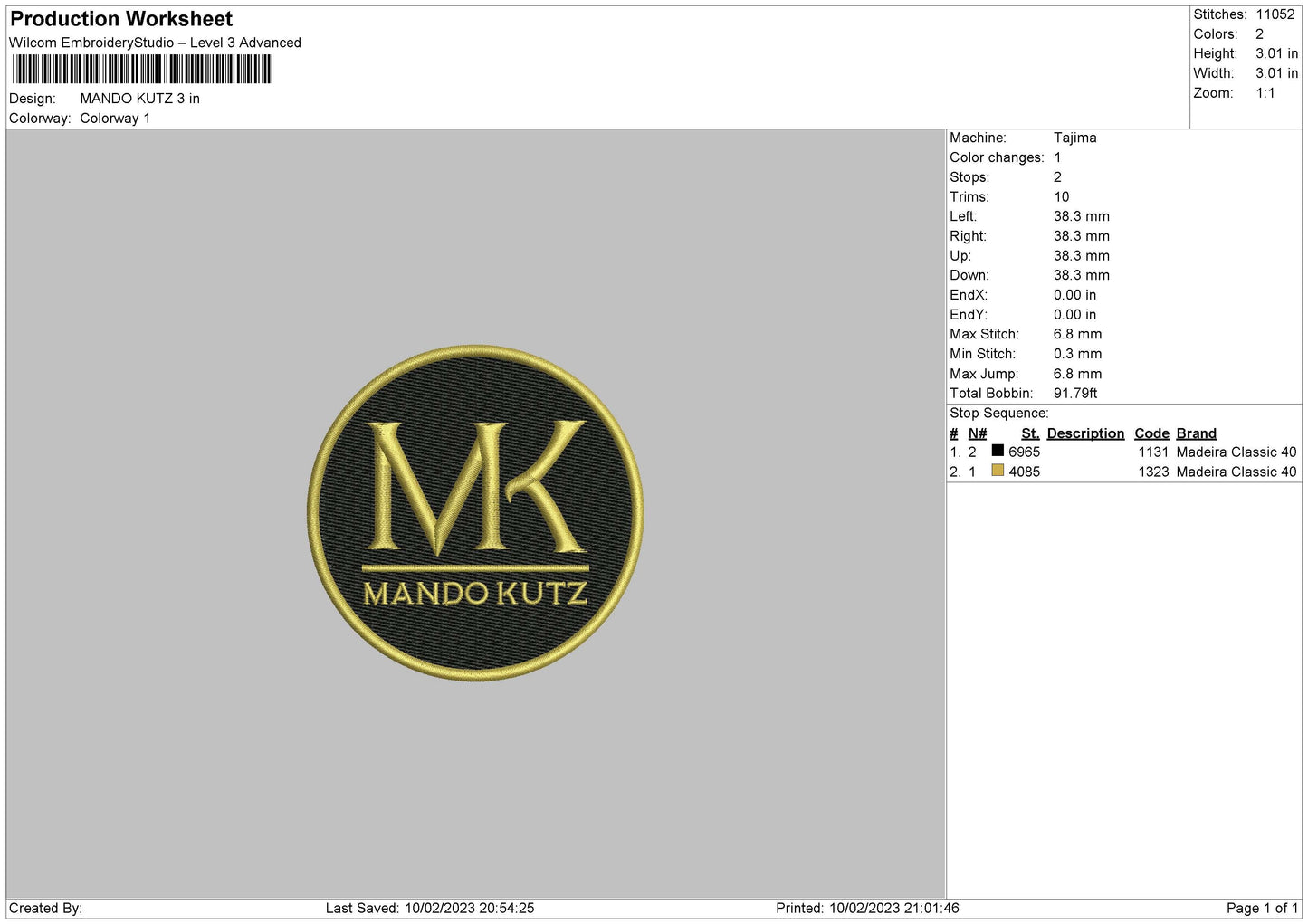 Mando Embroidery File 6 sizes