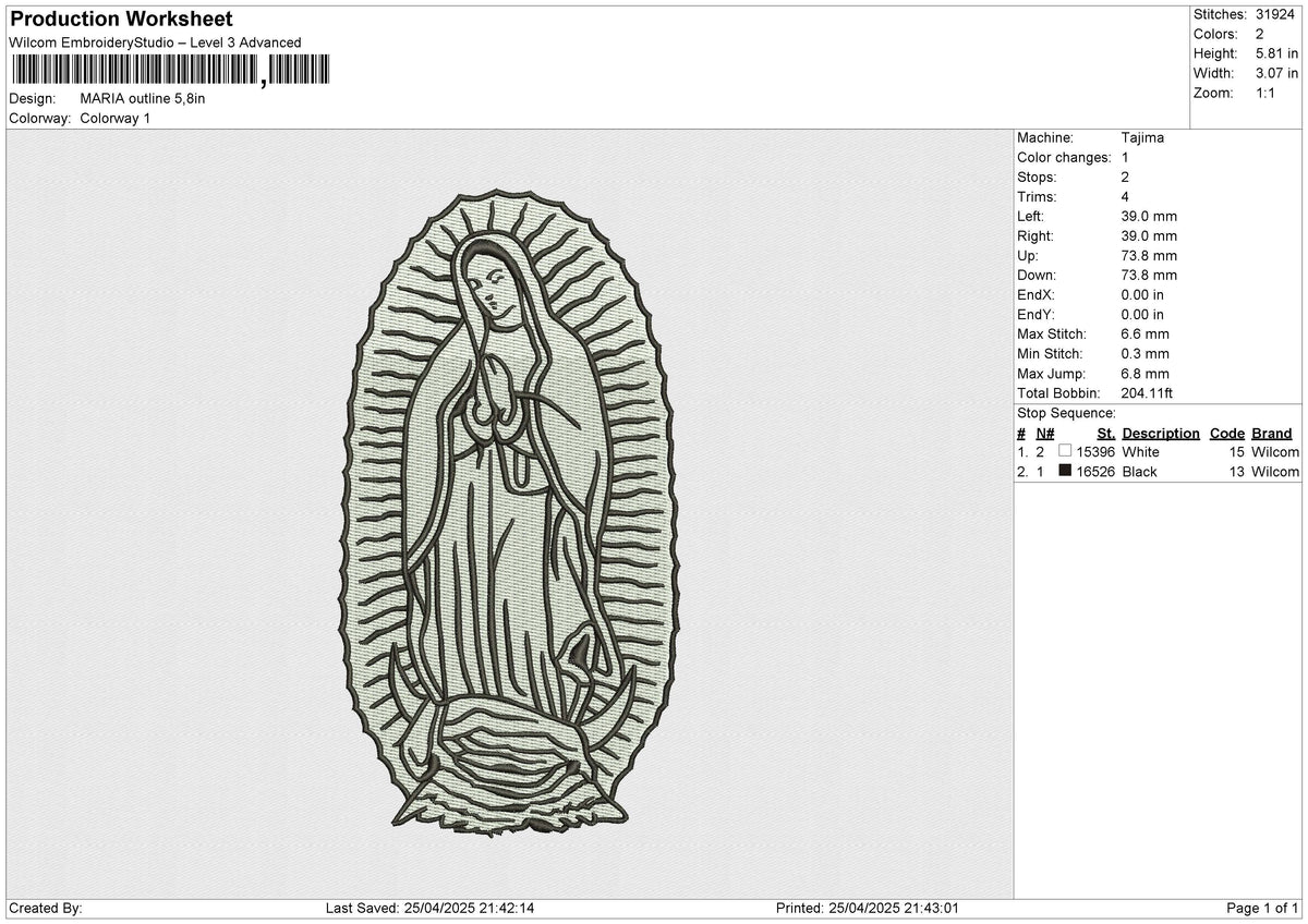 MARIA Outline Embroidery File 6 size