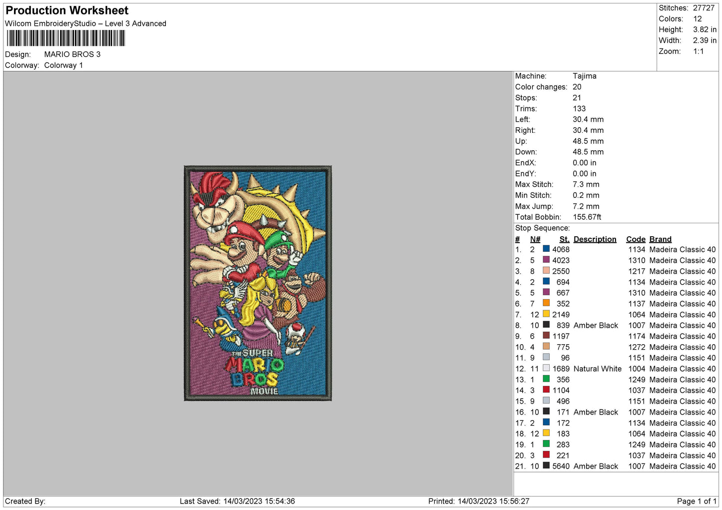 Mario Rectangle Embroidery File 6 sizes