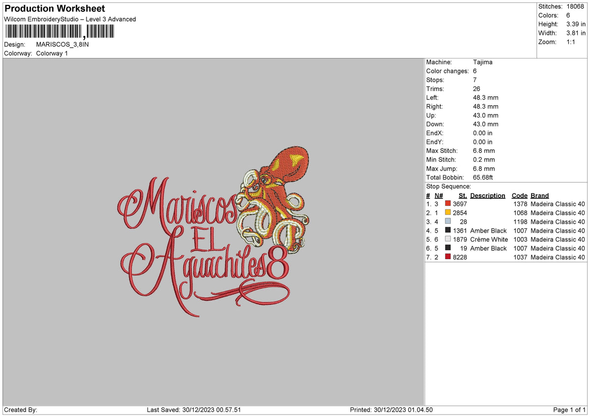 Octopus Embroidery File 6 sizes