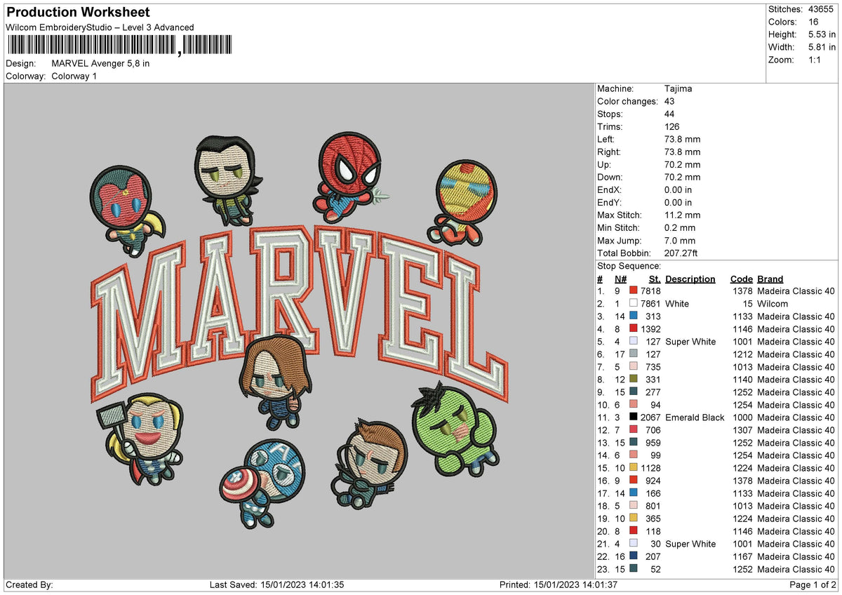 M Avenger Txt Embroidery File 6 sizes