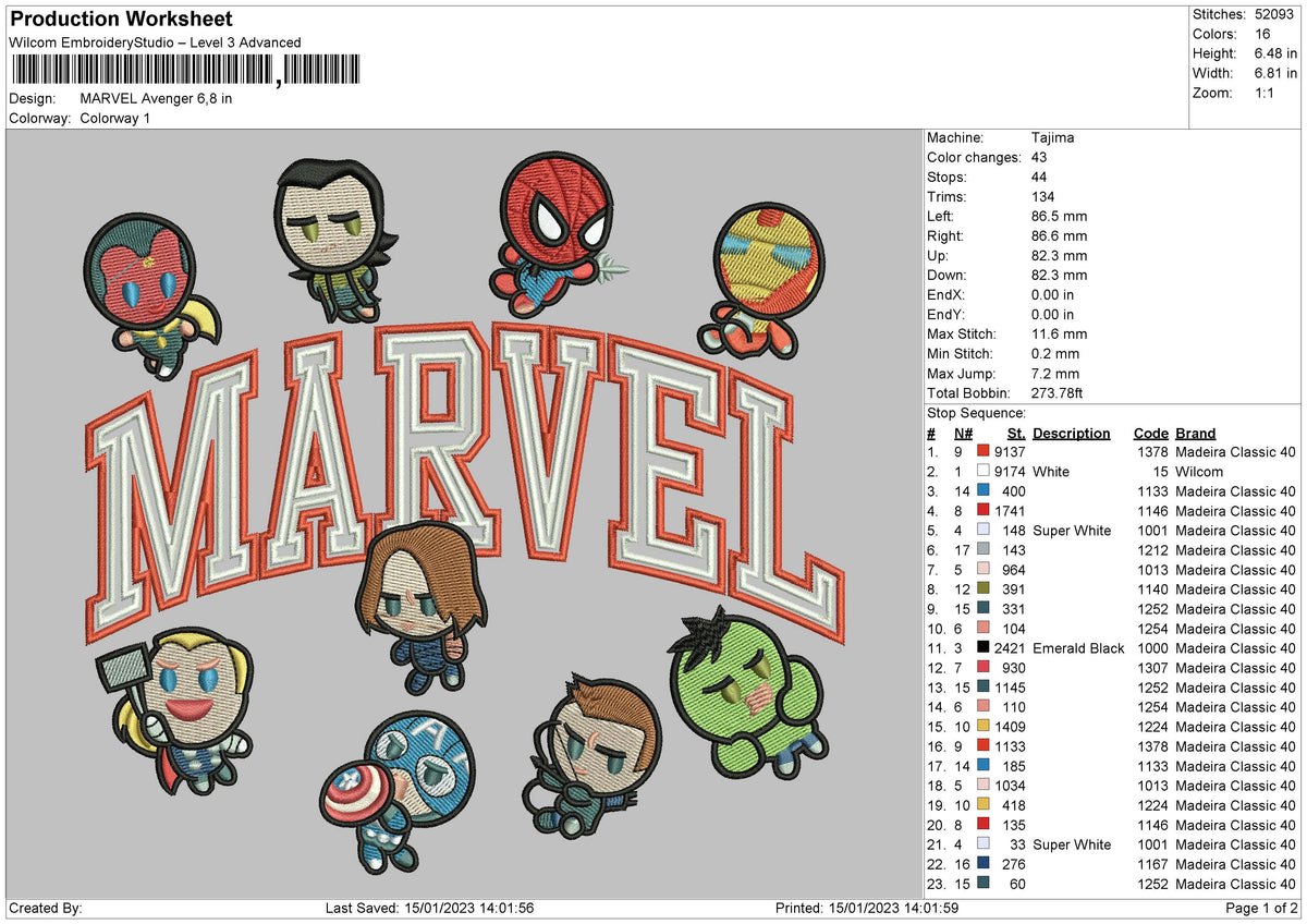 M Avenger Txt Embroidery File 6 sizes