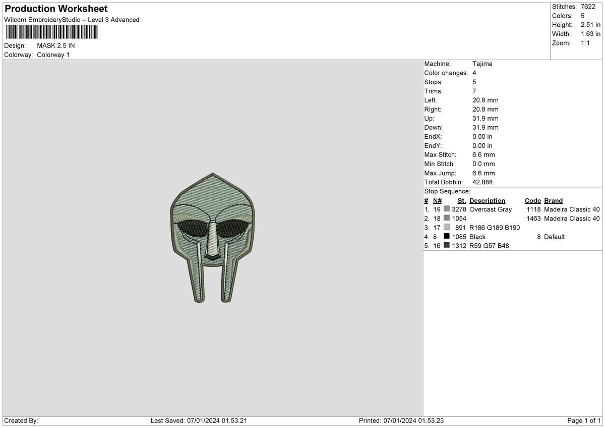 Mask 02 Embroidery File 6 sizes