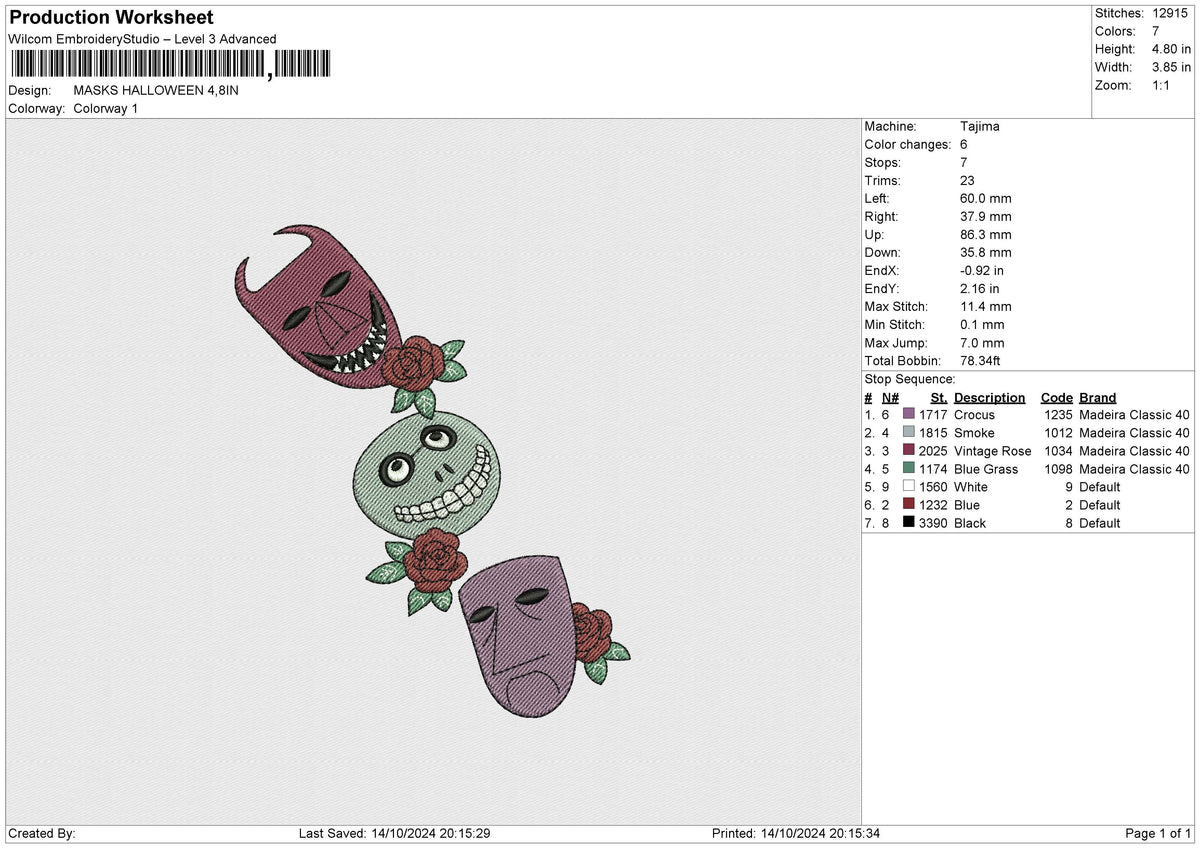 MASKS HALLOWEEN Embroidery File 6 size