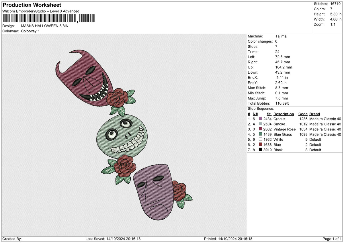 MASKS HALLOWEEN Embroidery File 6 size