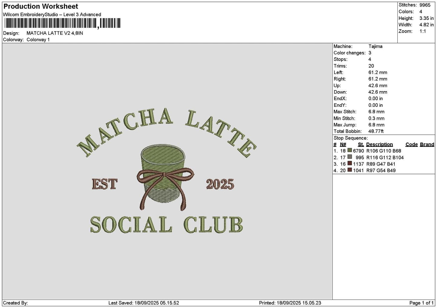 Matchatext 1908 Embroidery File 6 sizes