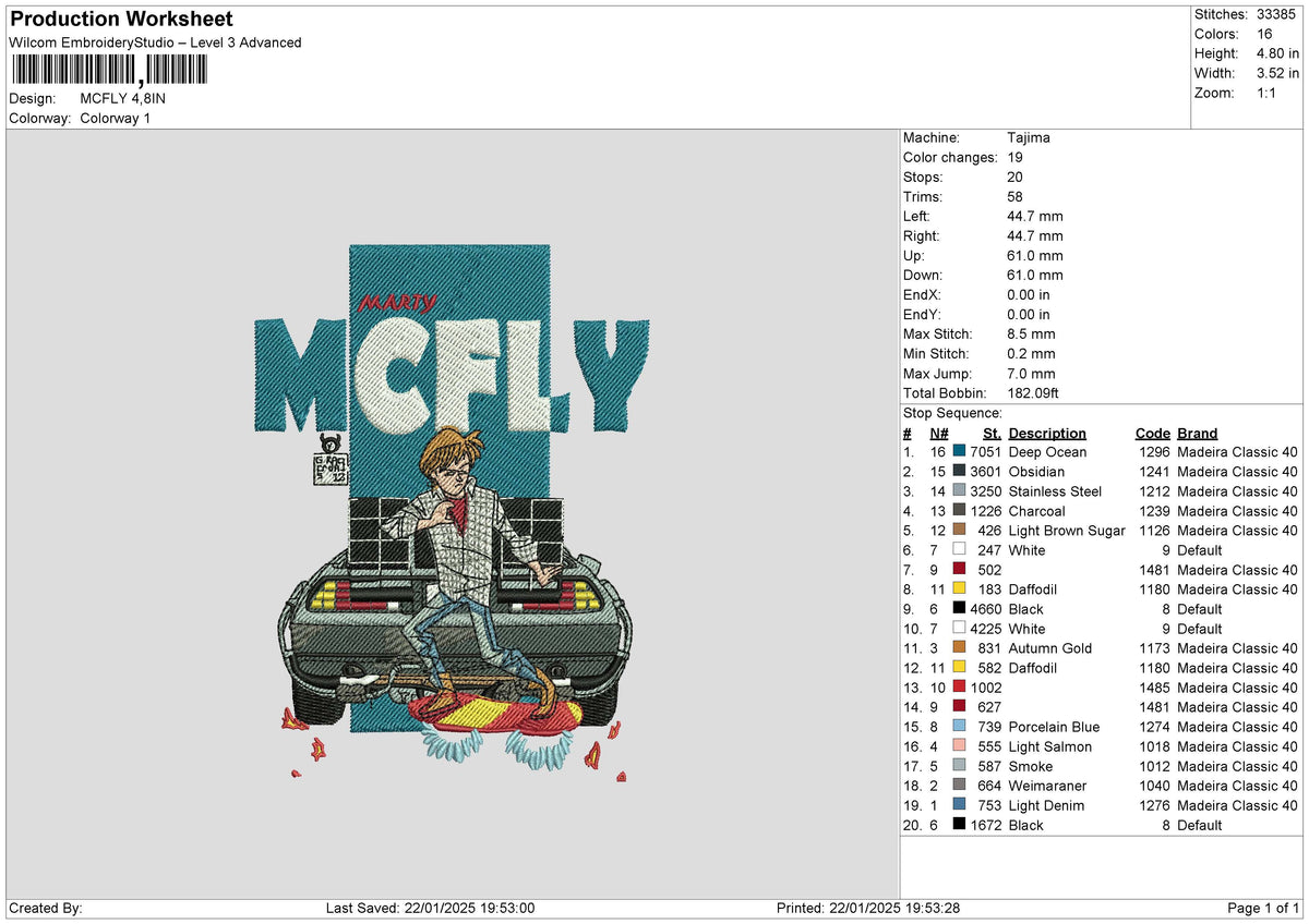 MCFLY Embroidery File 6 size