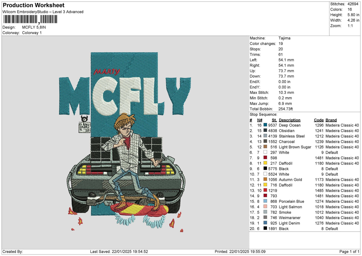 MCFLY Embroidery File 6 size