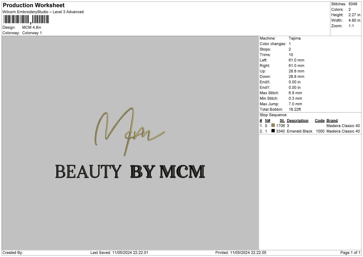 Beautytext 1105 Embroidery File 6 sizes