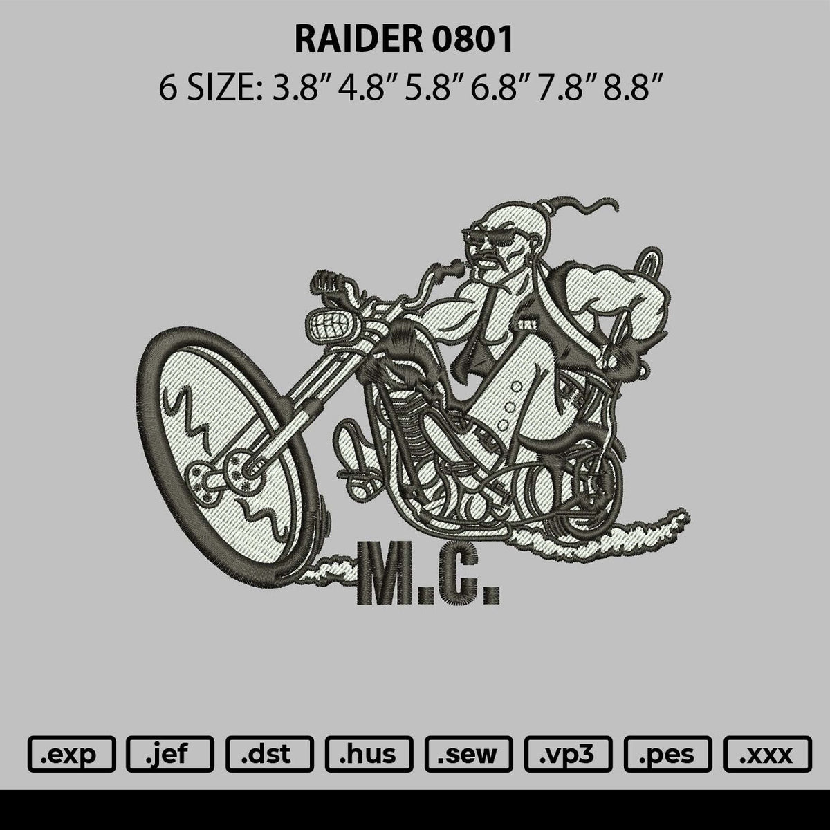 Raider 0801 Embroidery File 6 sizes