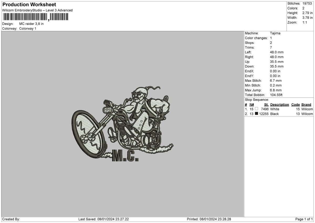 Raider 0801 Embroidery File 6 sizes