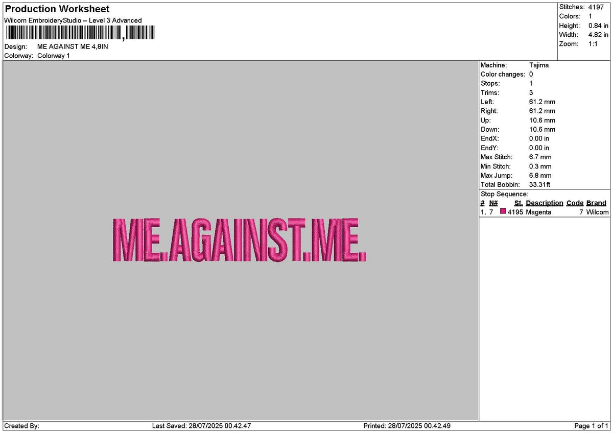 Me Against Text Embroidery File 6 sizes