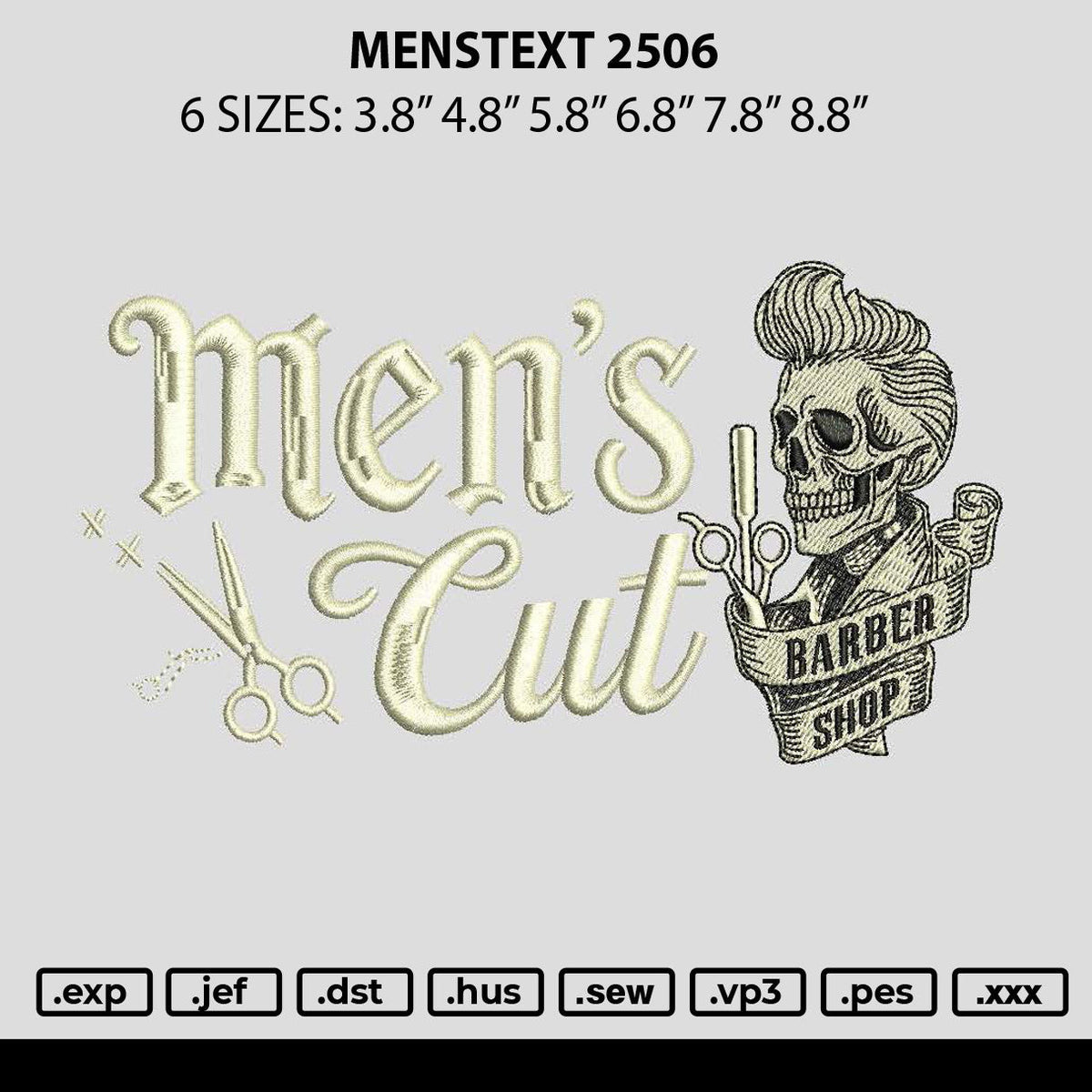 Menstext 2506 Embroidery File 6 sizes