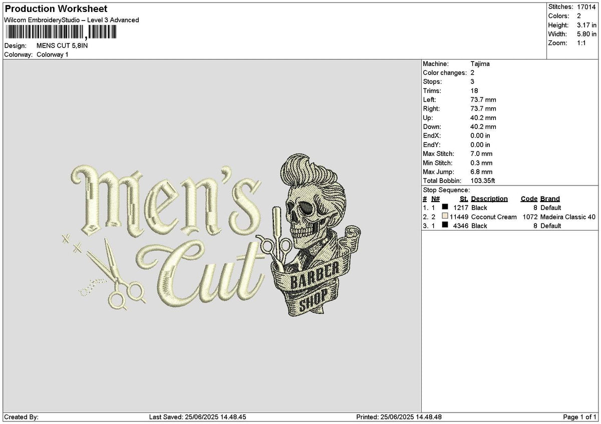 Menstext 2506 Embroidery File 6 sizes