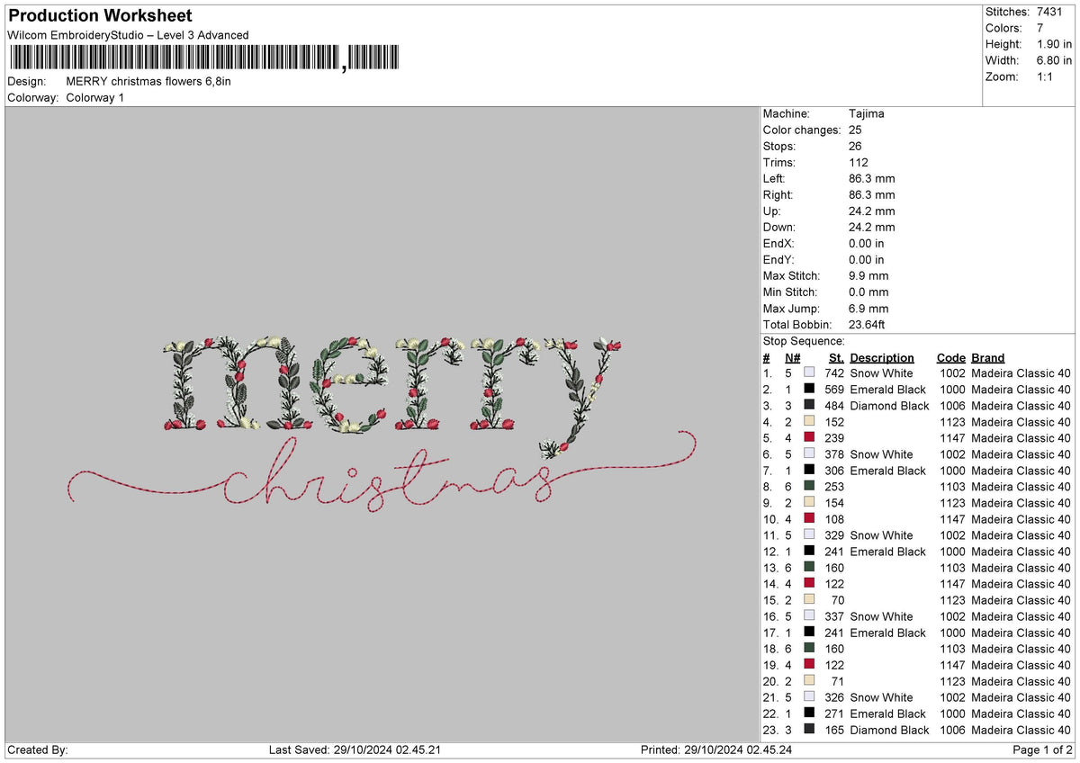 Flowers Christmas Embroidery File 6 sizes
