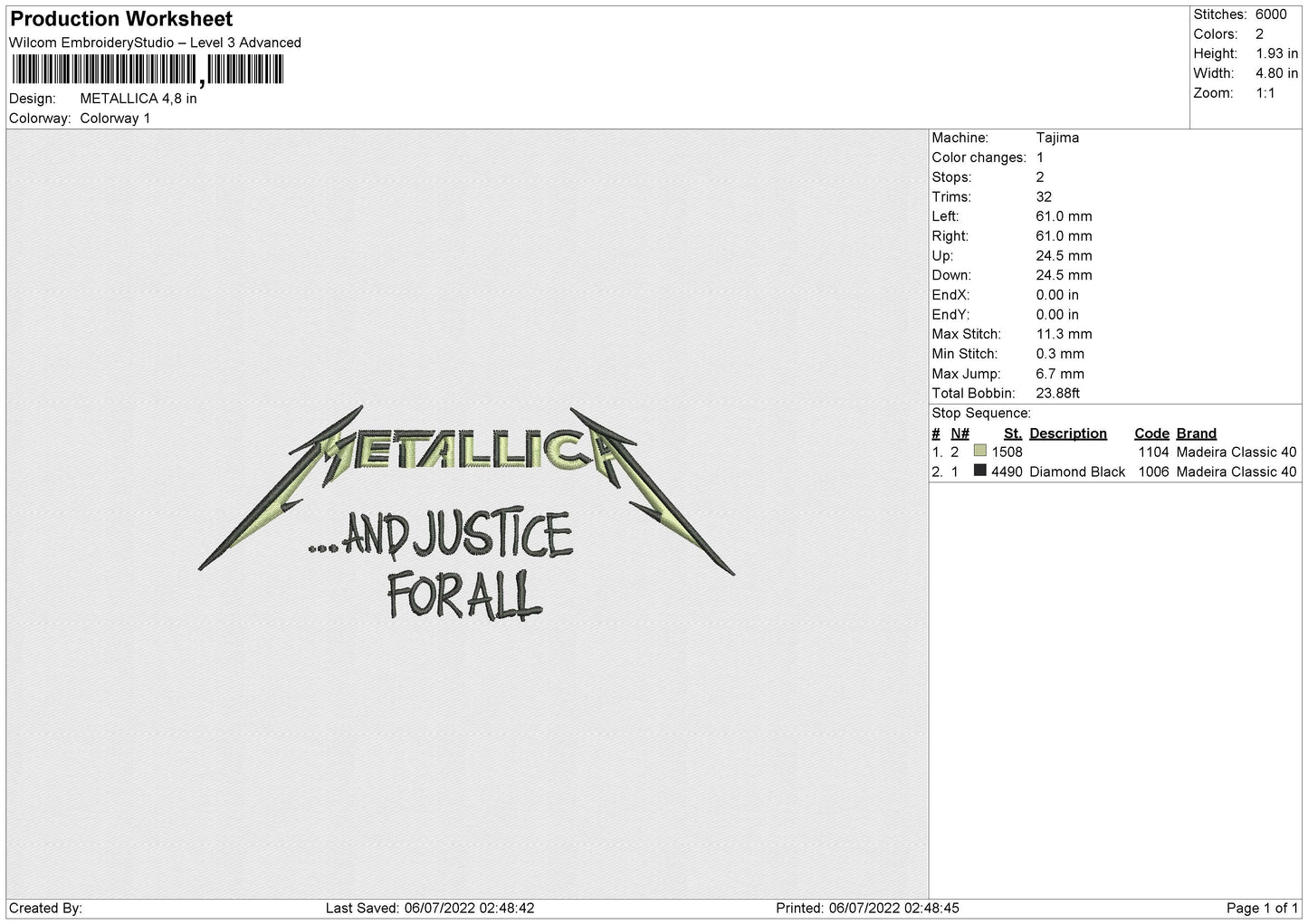 METALLICA Embroidery