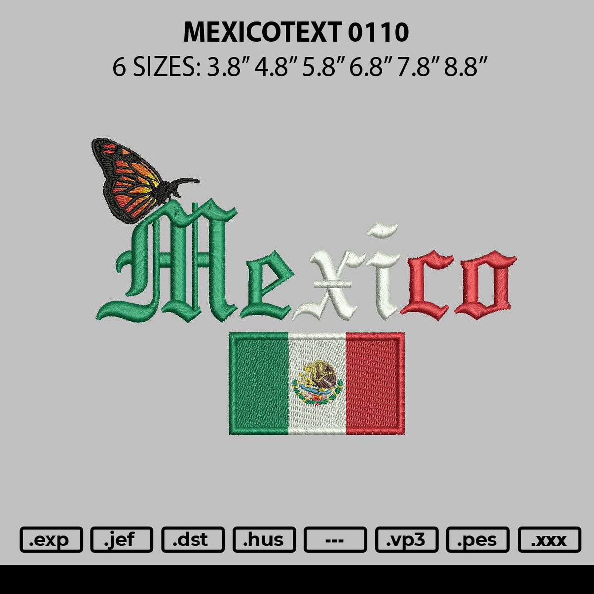 Mexicotext 0110 Embroidery File 6 sizes