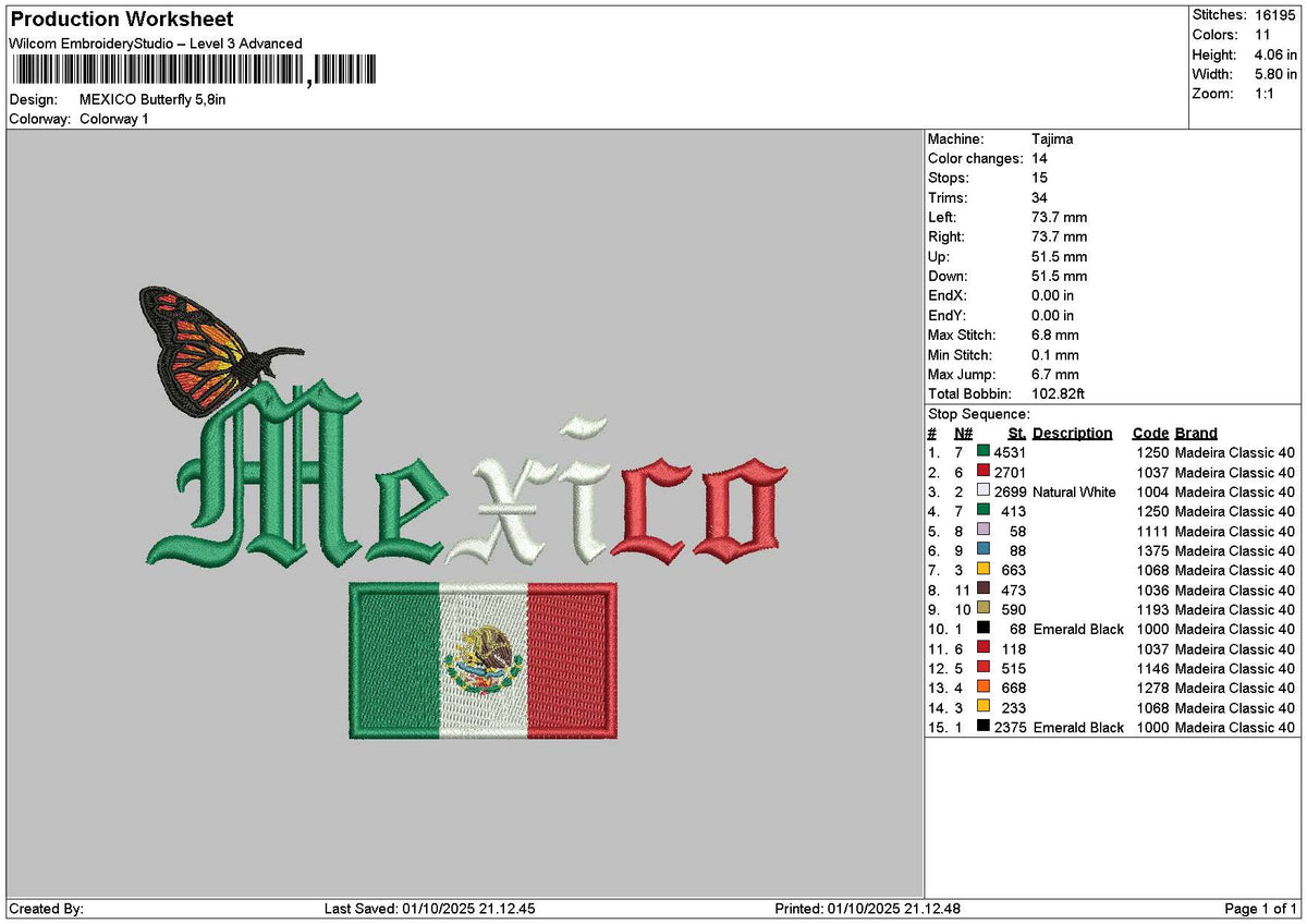 Mexicotext 0110 Embroidery File 6 sizes