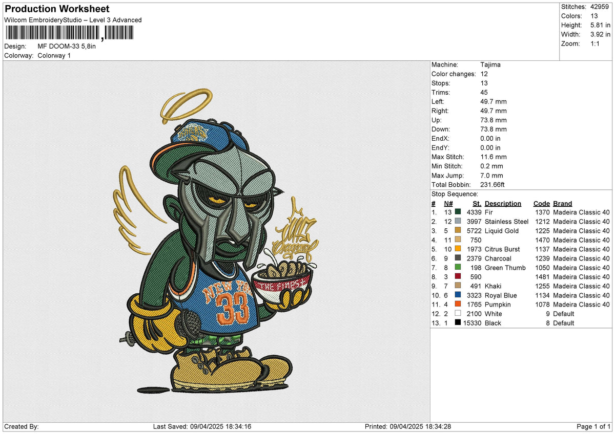 MF DOOM 33 Embroidery File6 size