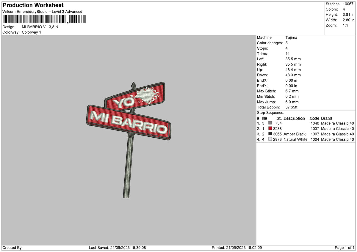 Mi Barrio V1 Embroidery File 6 sizes