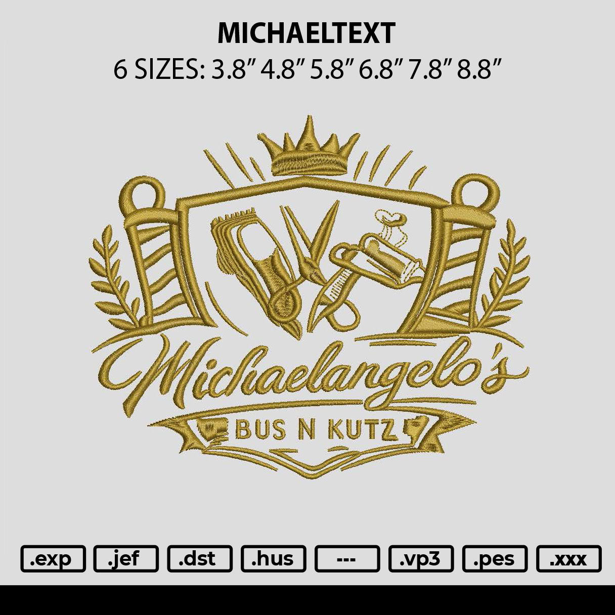 Michaeltext Embroidery File 6 sizes
