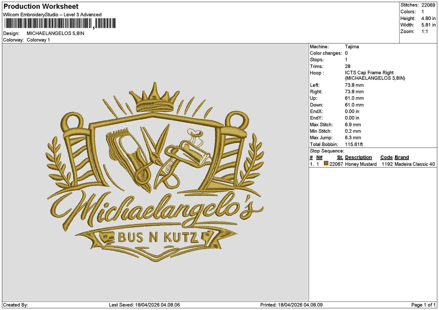 Michaeltext Embroidery File 6 sizes