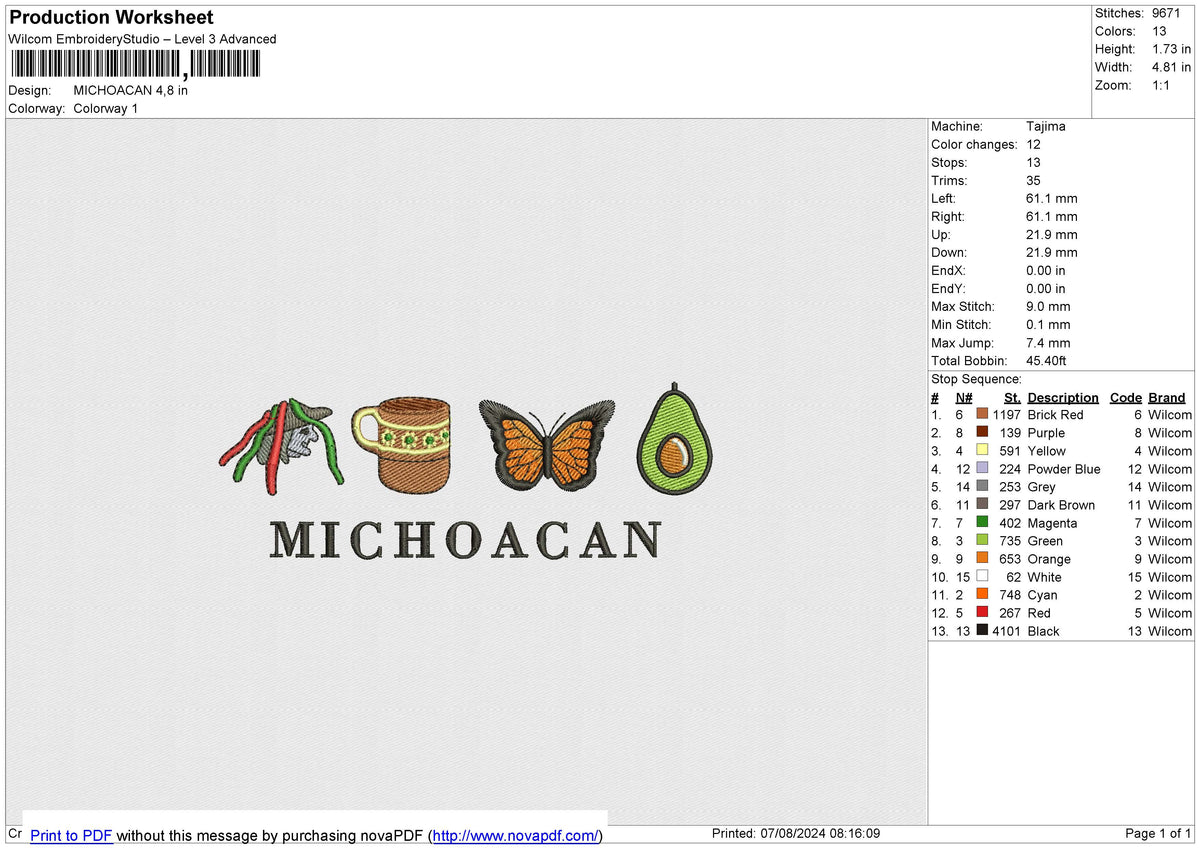 MICHOACAN Embroidery File 6 sizes