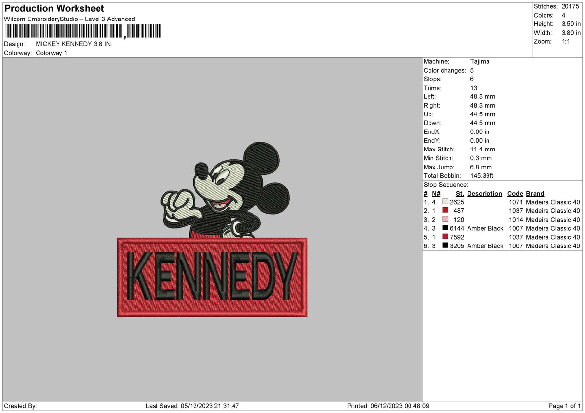 Kennedy Embroidery File 6 sizes