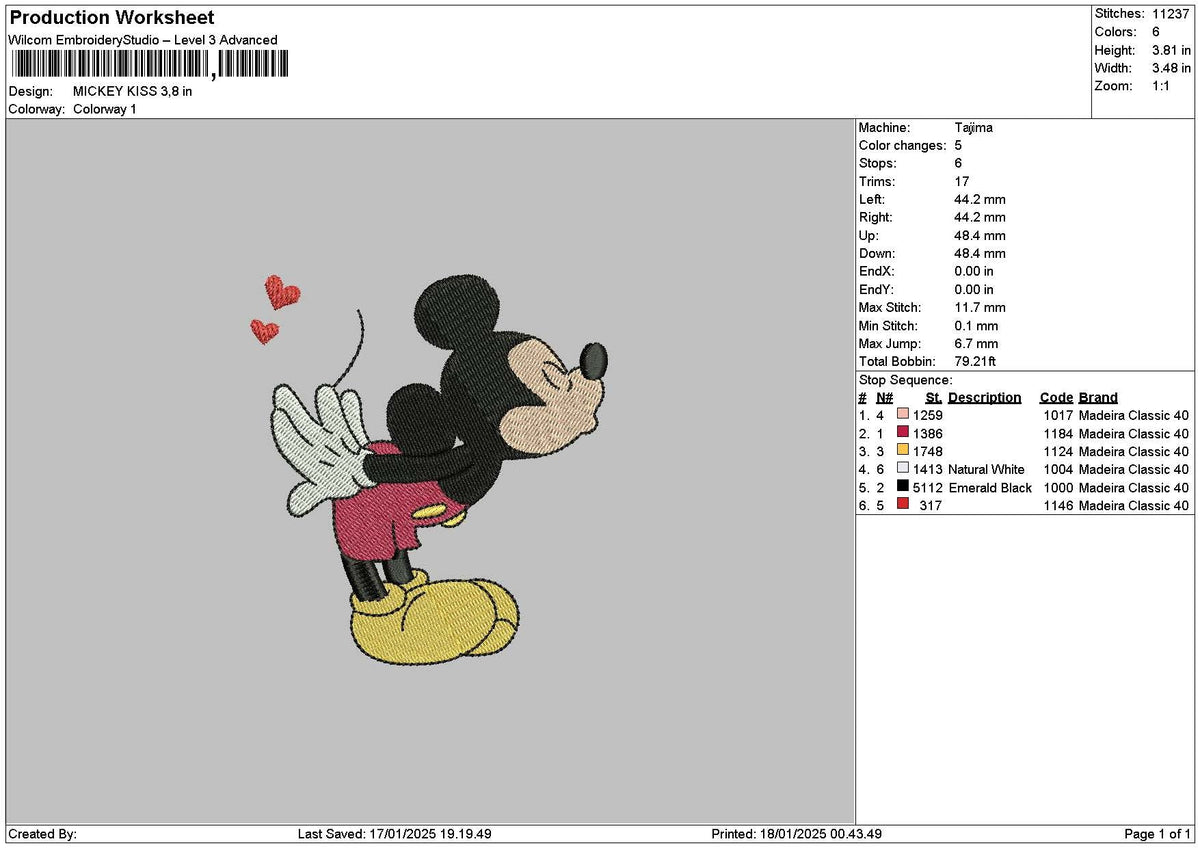 Mickeykiss Embroidery File 6 sizes