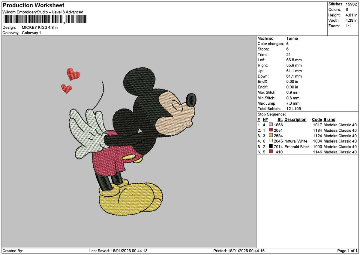 Mickeykiss Embroidery File 6 sizes